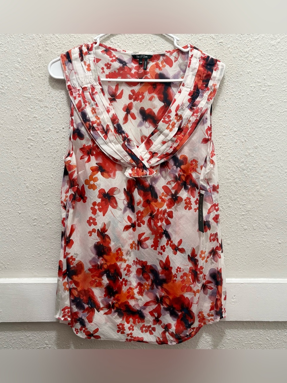 NIC + ZOE Floral Cotton/Silk Sleeveless Blouse NWT 14